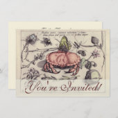 カニ植物昆虫花イラストレーション 招待状 (正面/裏面)