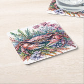 カニ植物水彩 スクエアペーパーコースター (アングル)