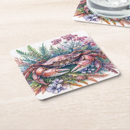 カニ植物水彩 スクエアペーパーコースター (アングル)