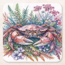 カニ植物水彩 スクエアペーパーコースター