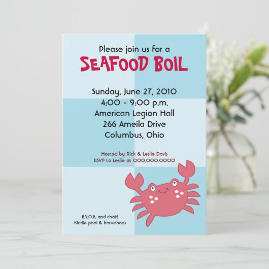 カニ沸騰シーフードパーティー5x7誕生日ベビーシャワー 招待状 (スタンド正面)
