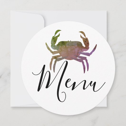 カニ沸騰シーフードビーチ結婚式ラウンドメニュー カード (正面)