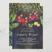 カニ沸騰ビーチパーム文字列ライトベビーシャワー 招待状 (正面/裏面)