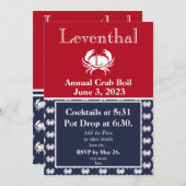カニ沸騰招待状赤カニ海軍ブルーホワイトコースト 招待状 (正面/裏面)