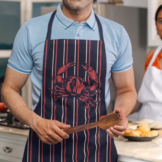 カニ海軍ブルーとレッドストライプ漁師 エプロン