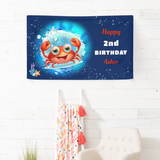 カニ海軍ブルーボーイプールパーティー夏の第2誕生日 横断幕 (インサイチュ)