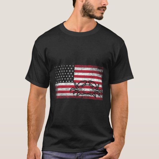 カニ漁師アメリカ国旗7月TシャツC Tシャツ (正面)