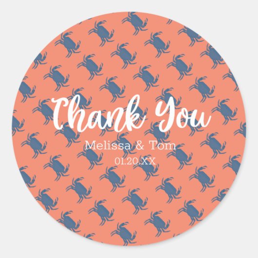 カニ焼き赤い青パタ結婚ーンありがとう ラウンドシール (正面)