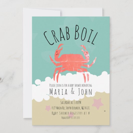 カニ煮沸パーティーベビーシャワービーチ招待状 招待状 (正面)