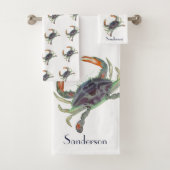 カニ航海のグレイ青と緑のバスタオルセット バスタオルセット (インサイチュ)