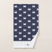 カニ航海のネイブルーホワイトモノグラム バスタオルセット (ハンドタオル)