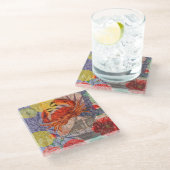 カニ航海のビーチシーフードアート ガラスコースター (アングル)