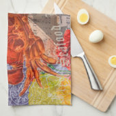 カニ航海のビーチシーフードアート キッチンタオル (四つ折り)