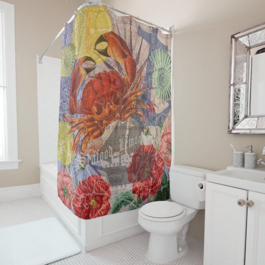 カニ航海のビーチシーフードアート シャワーカーテン (インサイチュ)