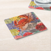 カニ航海のビーチシーフードアート スクエアペーパーコースター (アングル)