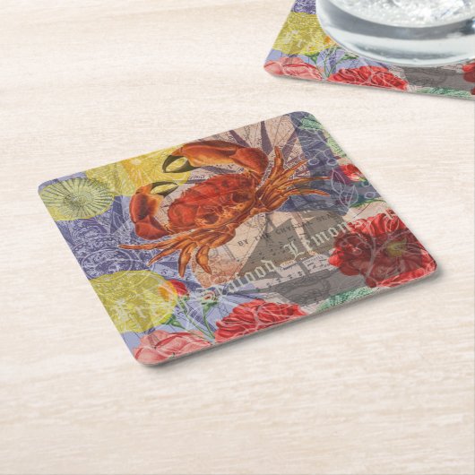 カニ航海のビーチシーフードアート スクエアペーパーコースター (アングル)