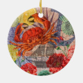 カニ航海のビーチシーフードアート セラミックオーナメント (裏面)