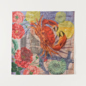 カニ航海のビーチシーフードアート タペストリー (正面(横))