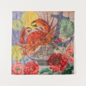 カニ航海のビーチシーフードアート タペストリー (正面)