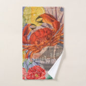 カニ航海のビーチシーフードアート バスタオルセット (ハンドタオル)