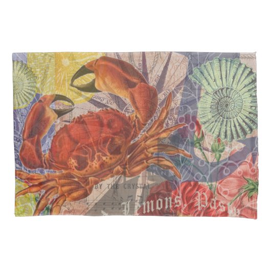 カニ航海のビーチシーフードアート 枕カバー (正面)