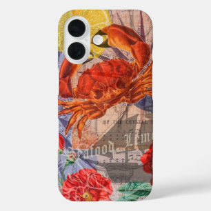 カニ航海のビーチシーフードアート iPhone 16ケース