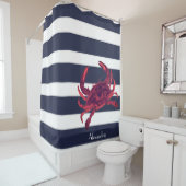 カニ航海のブルガンディマルーンレッドグレイ海軍ブルー シャワーカーテン (インサイチュ)