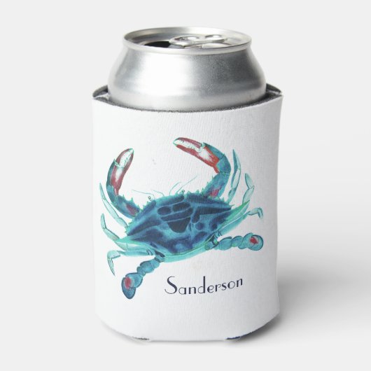 カニ航海のブルーティール（緑がかった色）ターコイズアクア 缶クーラー (缶正面)