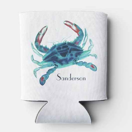 カニ航海のブルーティール（緑がかった色）ターコイズアクア 缶クーラー (裏面)