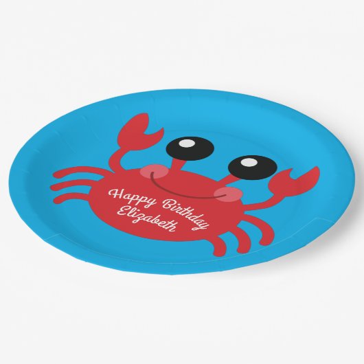 カニ誕生日パーティーかわいい漫画の子供 ペーパープレート (アングル)