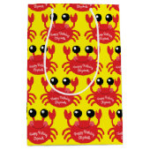 カニ誕生日パーティーかわいい漫画の子供 ミディアムペーパーバッグ (正面)