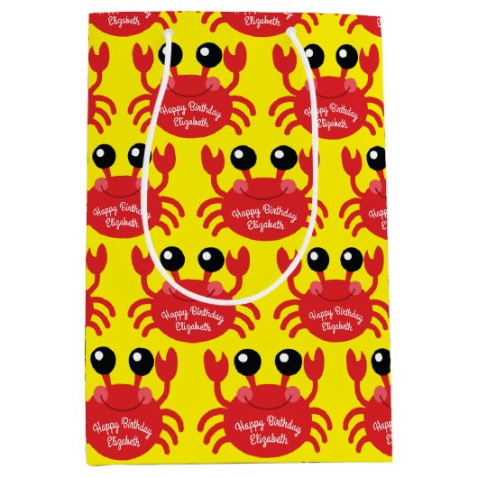 カニ誕生日パーティーかわいい漫画の子供 ミディアムペーパーバッグ (正面)