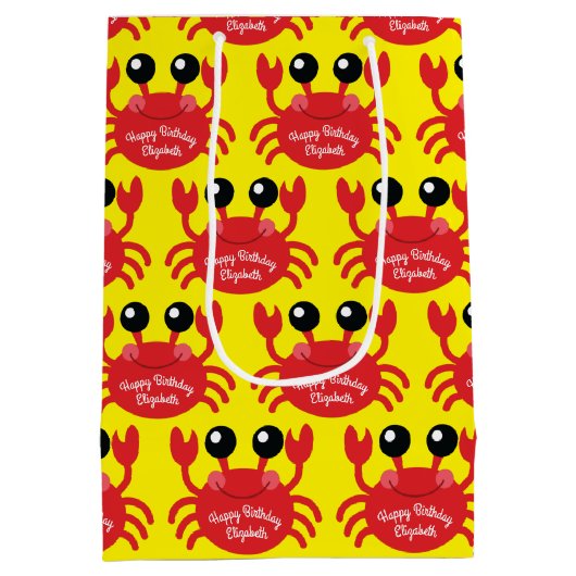 カニ誕生日パーティーかわいい漫画の子供 ミディアムペーパーバッグ (裏面)