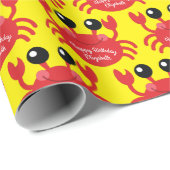 カニ誕生日パーティーかわいい漫画の子供 ラッピングペーパー (ロールコーナー)