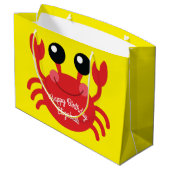 カニ誕生日パーティーかわいい漫画の子供 ラージペーパーバッグ (裏面アングル)
