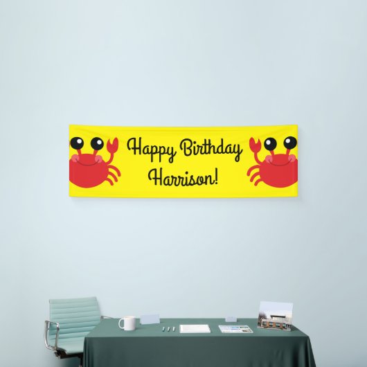 カニ誕生日パーティーかわいい漫画の子供 横断幕 (トレードショー)