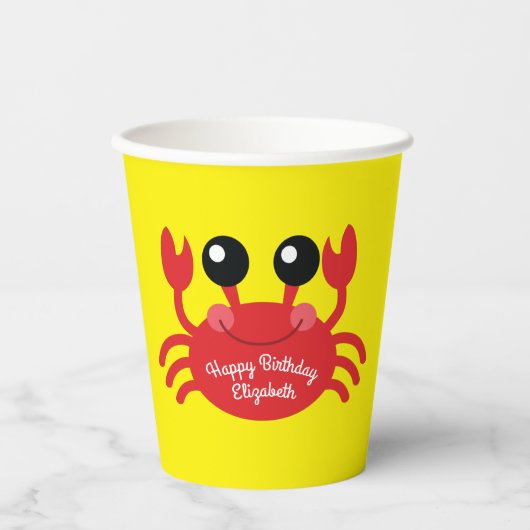 カニ誕生日パーティーかわいい漫画の子供 紙コップ (正面)