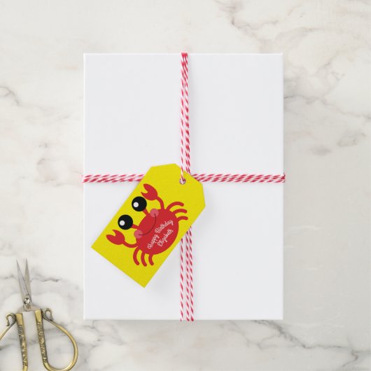 カニ誕生日パーティービーチ ギフトタグ (より糸付き)