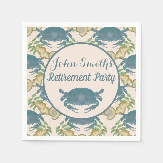 カニ饗宴 – 水カラーブルーカニ、退職 スタンダードカクテルナプキン (正面)