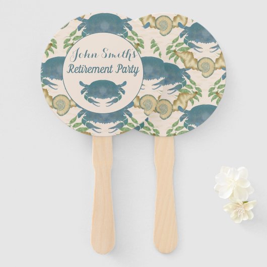 カニ饗宴 – 水カラーブルーカニ、退職 ハンドファン (正面&裏面)