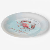 カニ魚介類の夏のパーティー水色を沸騰 ペーパープレート (アングル)
