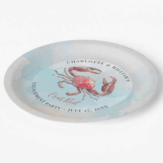 カニ魚介類の夏のパーティー水色を沸騰 ペーパープレート (アングル)