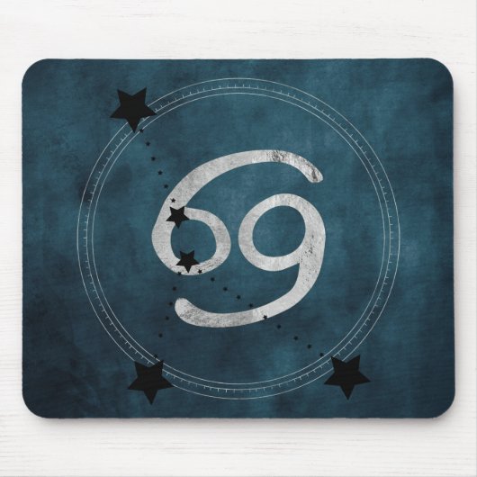 カニ黒銀ティール(緑がかった色)ブルー〔占星術の〕十二宮図 マウスパッド (正面)