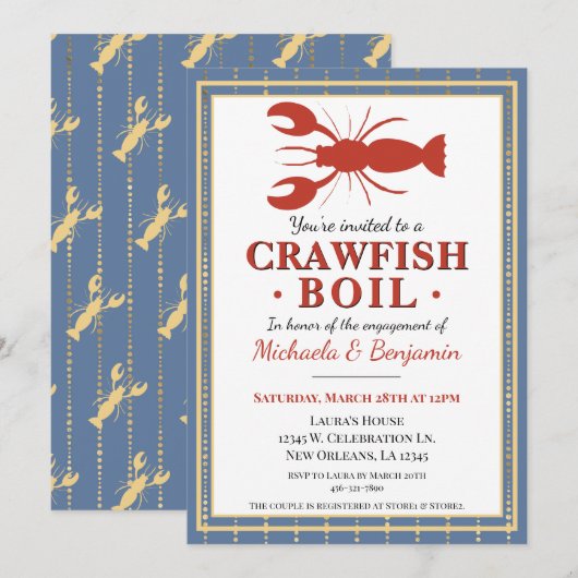 カニ・エビ・ザリガニの青いパーティー 招待状 (正面/裏面)