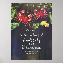 カニ・カップル結婚・トロピカルの歓迎サイン ポスター