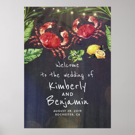 カニ・カップル結婚・トロピカルの歓迎サイン ポスター (正面)