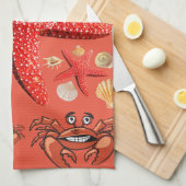 カニ、ヒトデ、カニのキッチンハンドタオル キッチンタオル (四つ折り)