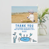 カニ 海の動物 パターン かわいい少年 誕生日 サンキューカード (スタンド正面)
