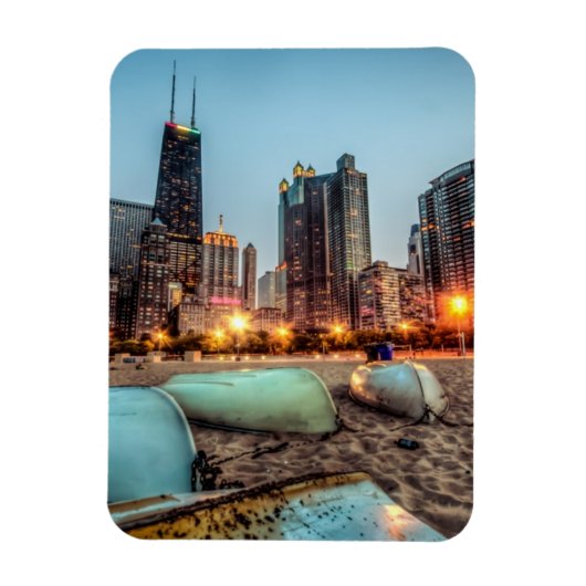 カヌオンオーク通りビーチ日没後 マグネット (縦)