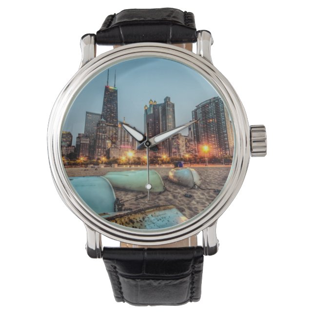 カヌオンオーク通りビーチ日没後 腕時計 (正面)